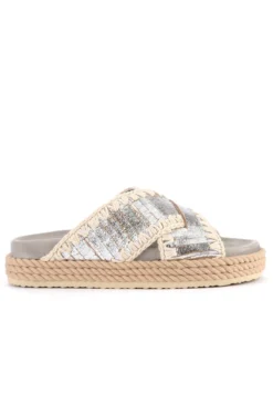 Mou Rope Bio In Pelle Silver Con Ricamo - Muiltjes - Argento